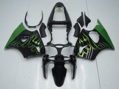 00-02 Black with Green Flame ZX6R Motorcycle Fairings