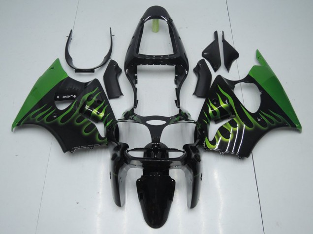 00-02 Black with Green Flame ZX6R Motorcycle Fairings 00-02 Black with Green Flame ZX6R Motorcycle Fairings