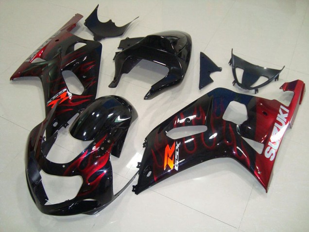 01-03 Black Red Flame GSXR 750 Motorcycle Fairings