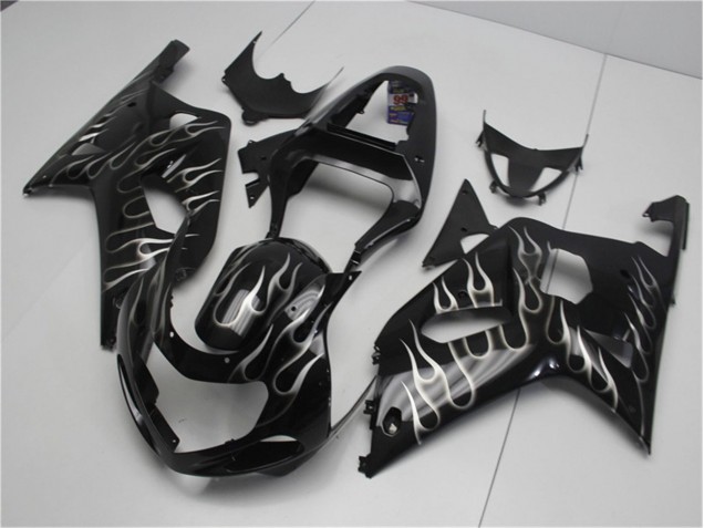 01-03 Black White Flame GSXR 600/750 Motorcycle Fairings 01-03 Black White Flame GSXR 600/750 Motorcycle Fairings
