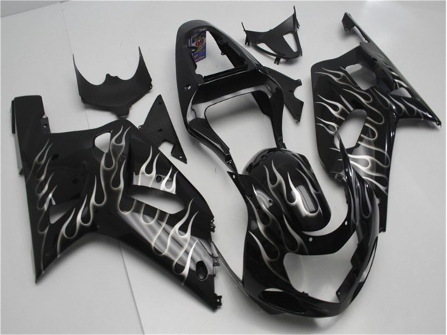 01-03 Black White Flame GSXR 600/750 Motorcycle Fairings 01-03 Black White Flame GSXR 600/750 Motorcycle Fairings