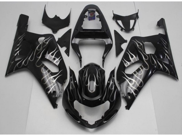 01-03 Black White Flame GSXR 600/750 Motorcycle Fairings 01-03 Black White Flame GSXR 600/750 Motorcycle Fairings