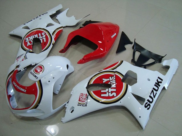 01-03 Red White Lucky Strike GSXR 750 Motorcycle Fairings 01-03 Red White Lucky Strike GSXR 750 Motorcycle Fairings