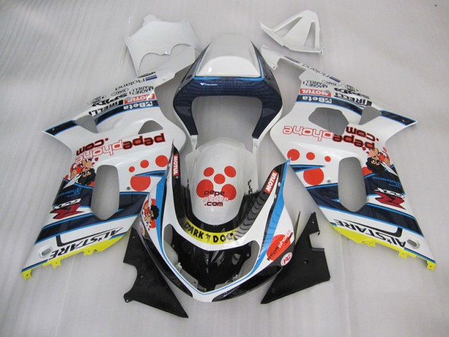 01-03 White Blue Dark Dog GSXR 600 Motorcycle Fairings 01-03 White Blue Dark Dog GSXR 600 Motorcycle Fairings