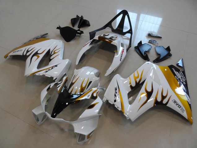 02-13 White Gold Black Flame VFR800 Motorcycle Fairings