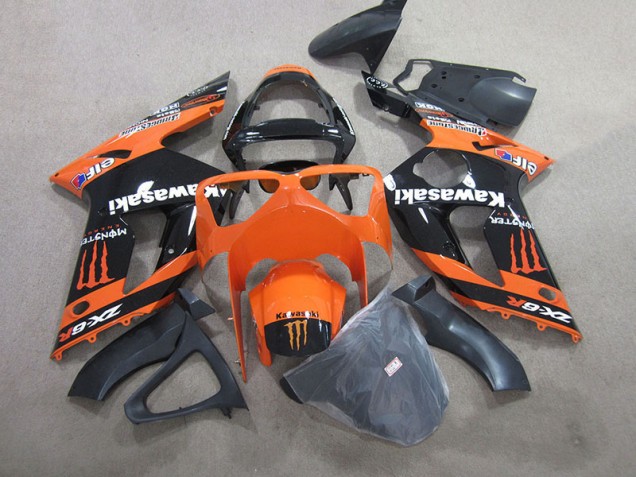 03-04 Black Orange Monster ZX6R Motorcycle Fairings 03-04 Black Orange Monster ZX6R Motorcycle Fairings