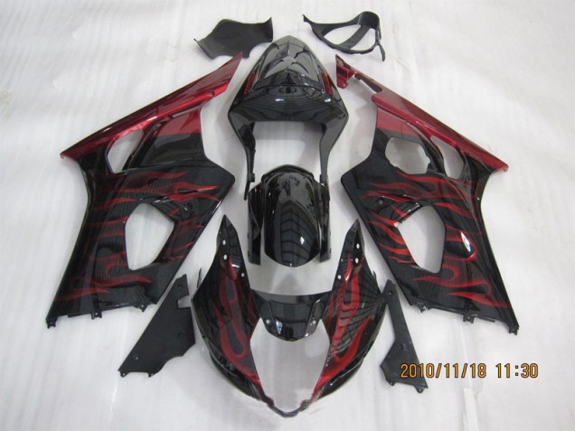 03-04 Black Red Flame GSXR 1000 Motorcycle Fairings 03-04 Black Red Flame GSXR 1000 Motorcycle Fairings