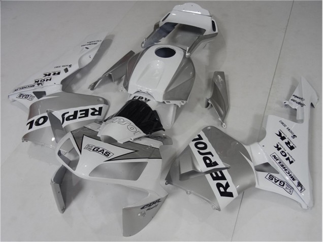03-04 Silver White Black Repsol CBR600RR Motorcycle Fairing 03-04 Silver White Black Repsol CBR600RR Motorcycle Fairing