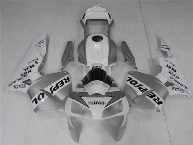 03-04 Silver White Black Repsol CBR600RR Motorcycle Fairing 03-04 Silver White Black Repsol CBR600RR Motorcycle Fairing
