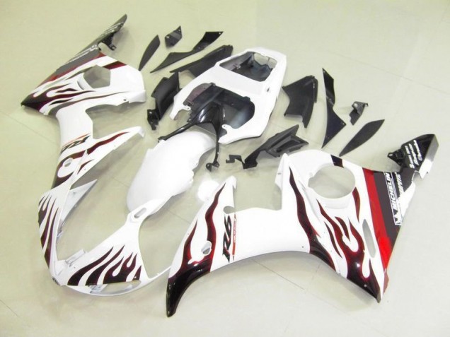 03-05 White and Flame YZF R6 Motorcycle Fairings