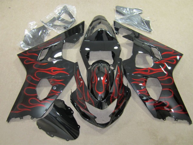 04-05 Black Red Flame GSXR 600 Motorcycle Fairings