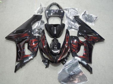 05-06 Black Red Flame ZX6R Motorcycle Fairings