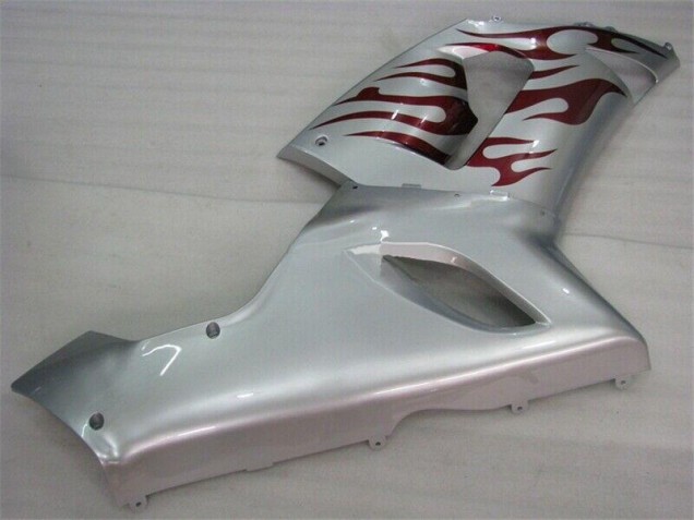 05-06 Silver Red Flames ZX6R Motorcycle Fairings 05-06 Silver Red Flames ZX6R Motorcycle Fairings