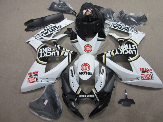06-07 Black White Lucky Strike Motul GSXR 600 Motorcycle Fairings 06-07 Black White Lucky Strike Motul GSXR 600 Motorcycle Fairings