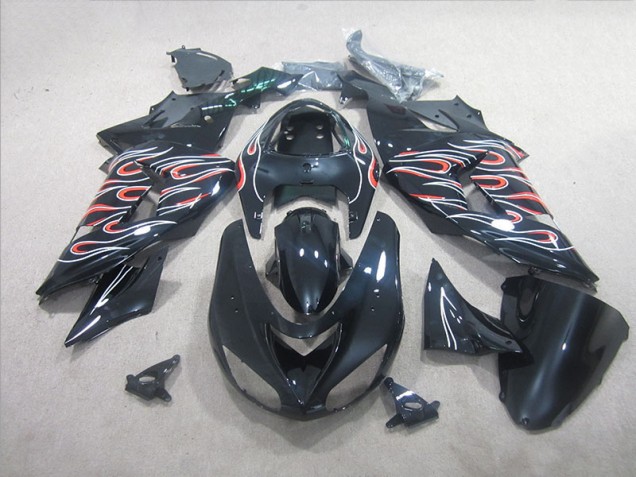 06-07 Black White Red Flame ZX10R Motorcycle Fairings 06-07 Black White Red Flame ZX10R Motorcycle Fairings