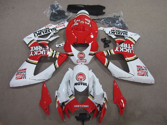 06-07 Red White Lucky Strike Motul GSXR 600 Motorcycle Fairings 06-07 Red White Lucky Strike Motul GSXR 600 Motorcycle Fairings