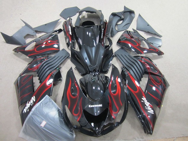 06-11 Black Red Flame Ninja ZX14R ZZR1400 Motorcycle Fairings