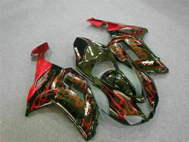 07-08 Black Red Flame ZX6R Motorcycle Fairings