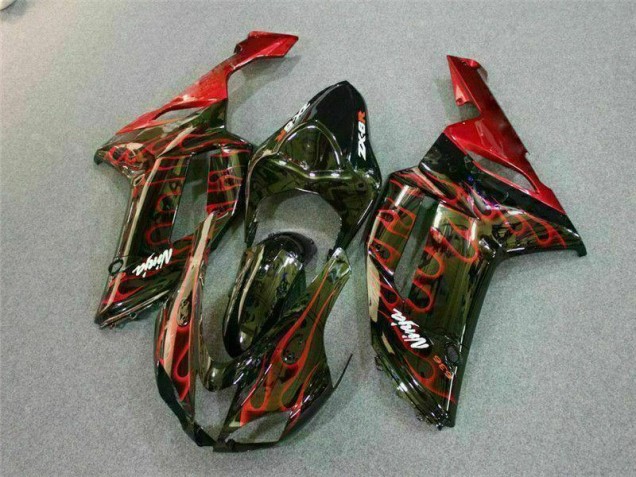 07-08 Black Red Flame ZX6R Motorcycle Fairings
