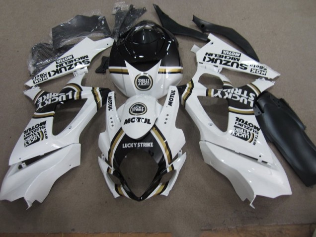 07-08 White Lucky Strike Black Motul GSXR 1000 Motorcycle Fairings 07-08 White Lucky Strike Black Motul GSXR 1000 Motorcycle Fairings