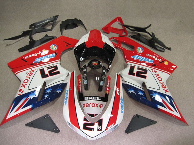 07-14 Red White Breil Xerox 21 Ducati 1098 Motorcycle Fairings