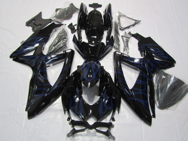 08-10 Black Blue Flame GSXR 600 Motorcycle Fairings