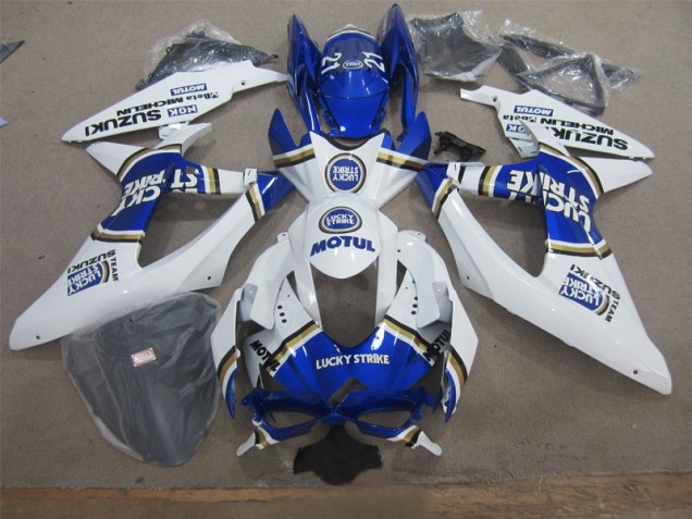 08-10 White Lucky Strike Blue Motul GSXR 600 Motorcycle Fairings 08-10 White Lucky Strike Blue Motul GSXR 600 Motorcycle Fairings