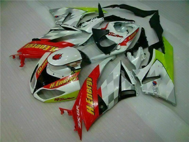 09-12 White Red H. Energy ZX6R Motorcycle Fairings 09-12 White Red H. Energy ZX6R Motorcycle Fairings